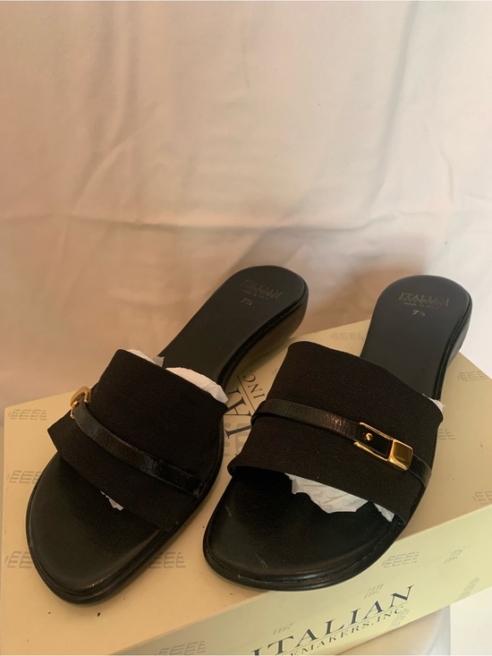 Italian Shoemakers Shoes - ITALIAN SHOEMAKERS Black Fabric Buckle Wedge Slide Sandals Sz 7.5 Made in Italy